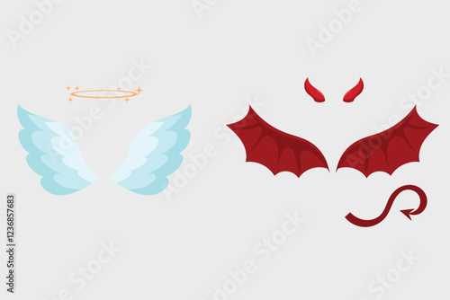 Angel and devil elements in flat vector