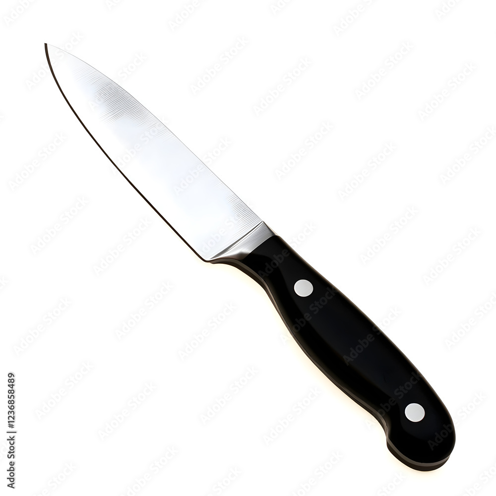 Sharp kitchen knife with black handle on white background Sharp kitchen knife with black handle on white background