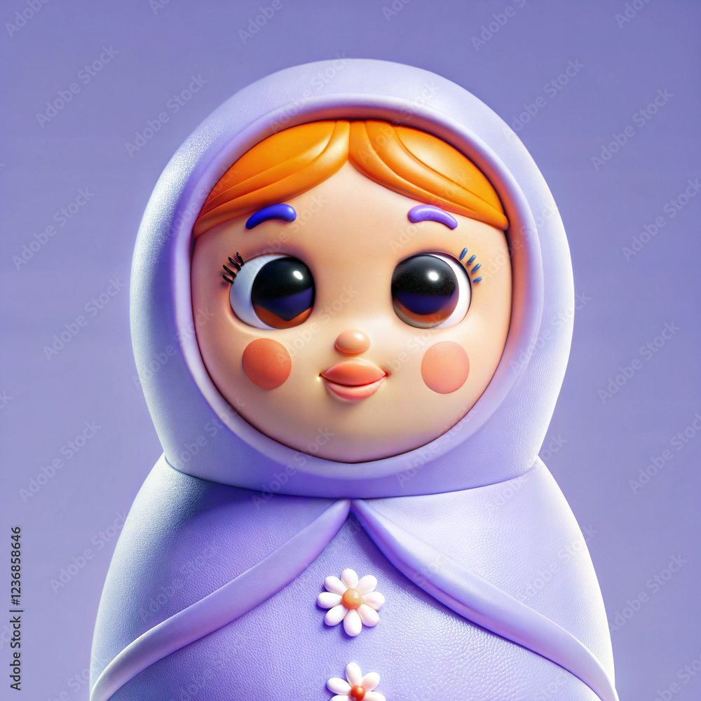 Cute matryoshka doll character with a friendly expression on a pastel background Cute matryoshka doll character with a friendly expression on a pastel background