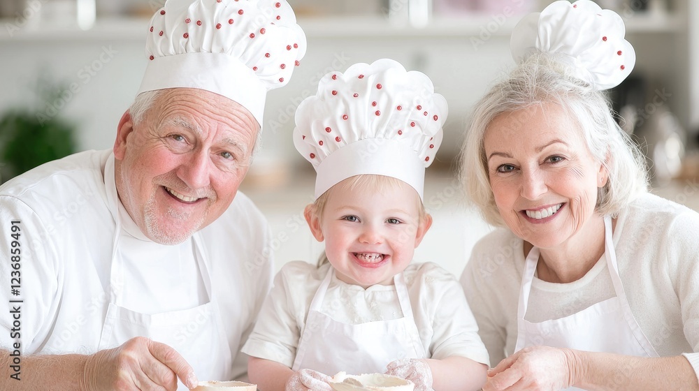 Grandparents and grandchild baking in kitchen Grandparents and grandchild baking in kitchen