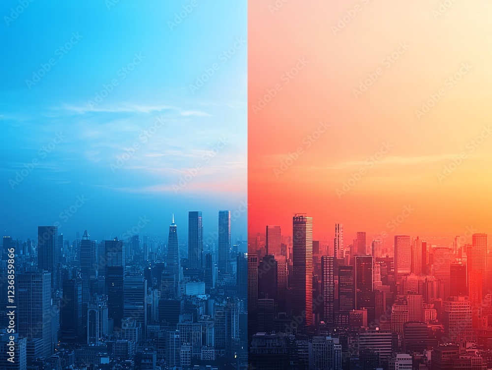 Fototapeta premium Dramatic city skyline with contrasting colors.