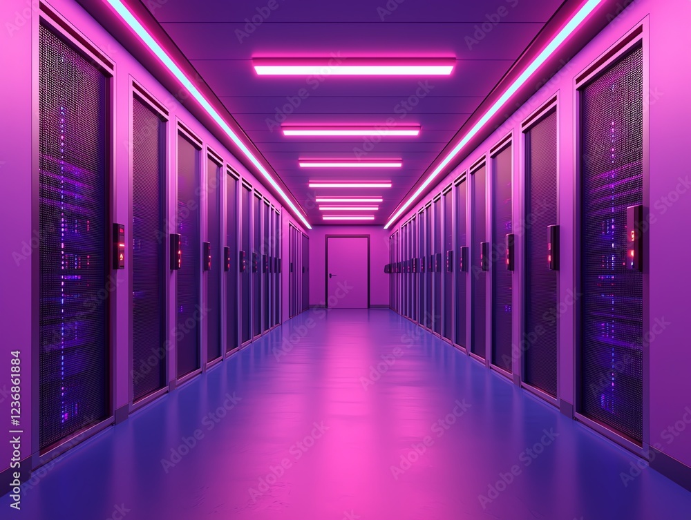 Fototapeta premium Futuristic data center with vibrant lighting.