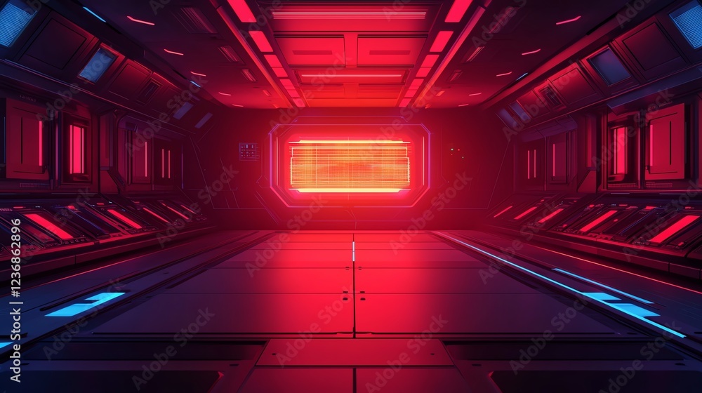 Futuristic sci-fi interior with glowing lights. Futuristic sci-fi interior with glowing lights.
