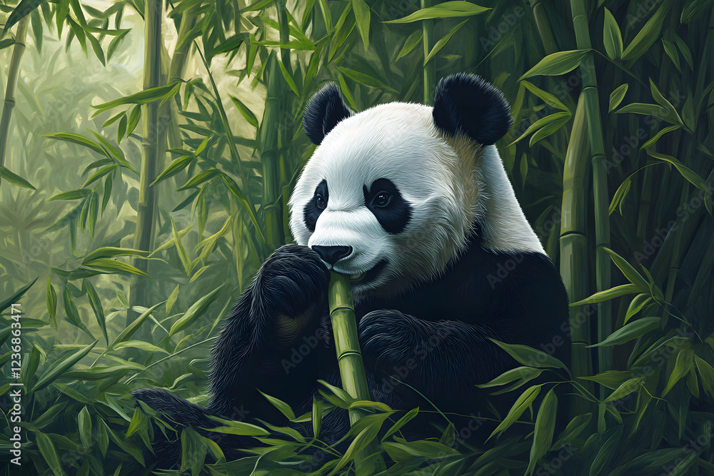 Obraz premium panda eating bamboo