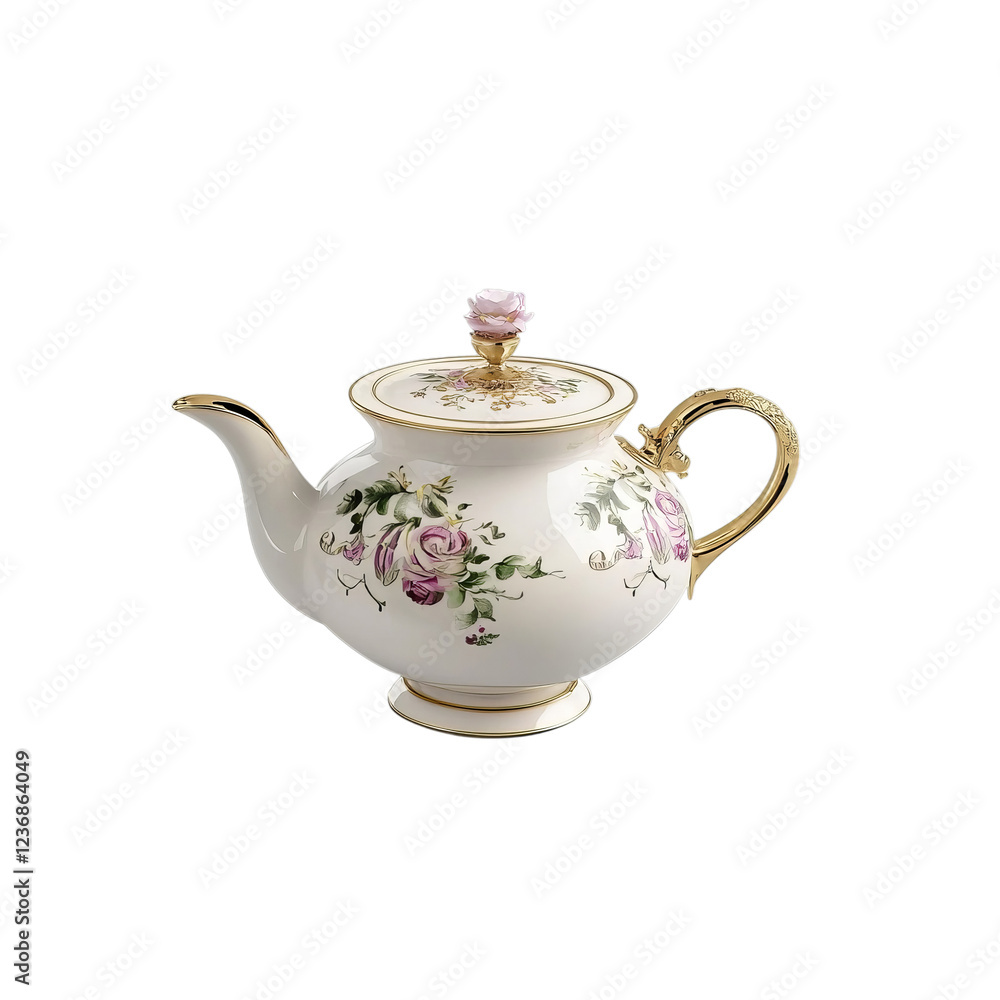 PNG of Elegant porcelain teapot adorned with lovely floral patterns and a rose-shaped lid, perfect for afternoon tea. white or transparent Bg PNG of Elegant porcelain teapot adorned with lovely floral patterns and a rose-shaped lid, perfect for afternoon tea. white or transparent Bg