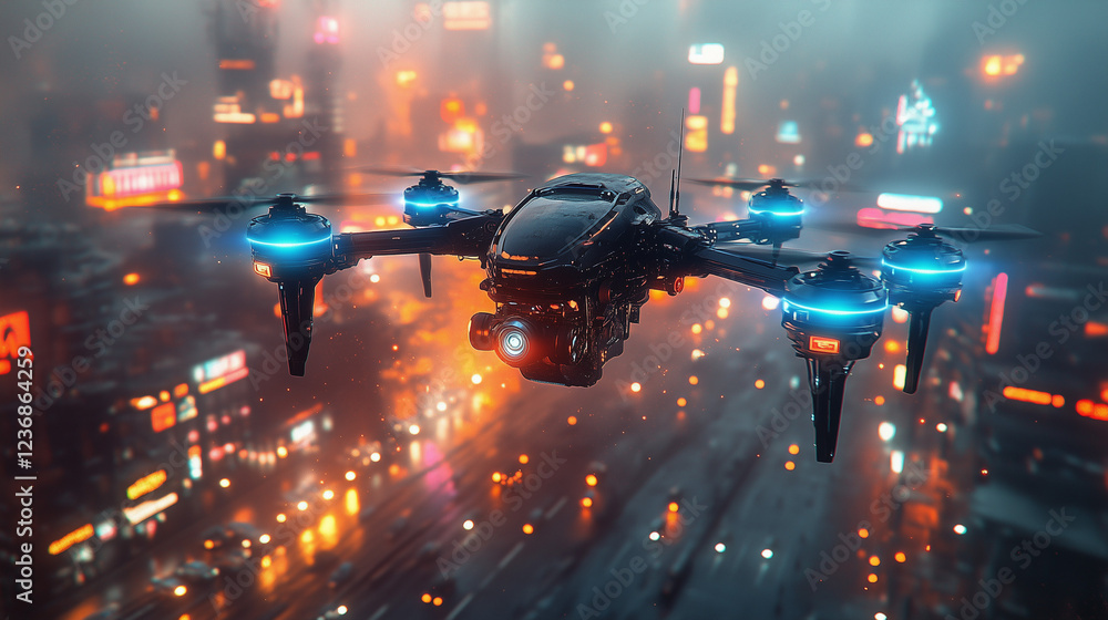 Advanced Surveillance Drone Over City Advanced Surveillance Drone Over City