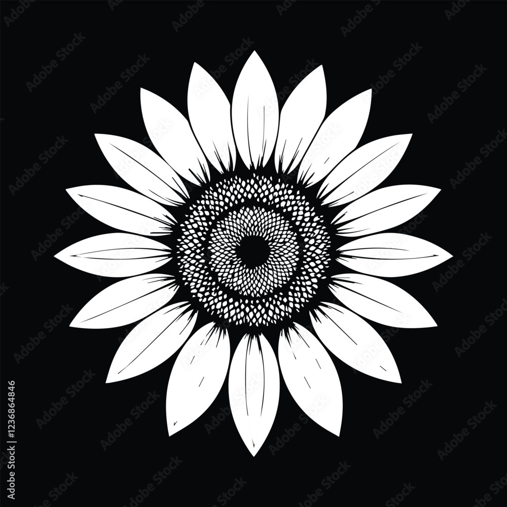 Black and white Sunflower vector illustration Black and white Sunflower vector illustration