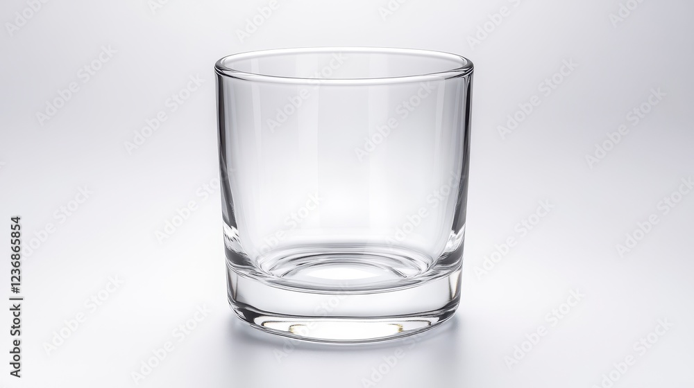 Empty Clear Glass Tumbler on Shiny White Background Surface Empty Clear Glass Tumbler on Shiny White Background Surface