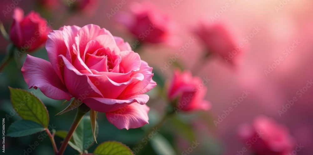 Abundant pink roses, vibrant hues, blurred backdrop , beauty, macro Abundant pink roses, vibrant hues, blurred backdrop , beauty, macro