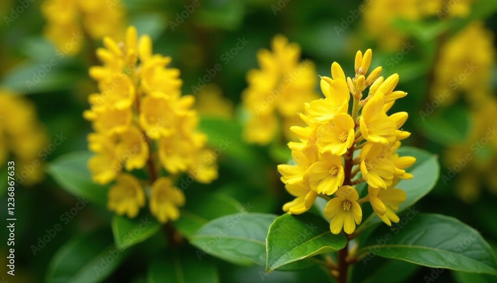 Yellow blooms of Mahonia aquifolium in a bushy shape, sprig, bloom Yellow blooms of Mahonia aquifolium in a bushy shape, sprig, bloom
