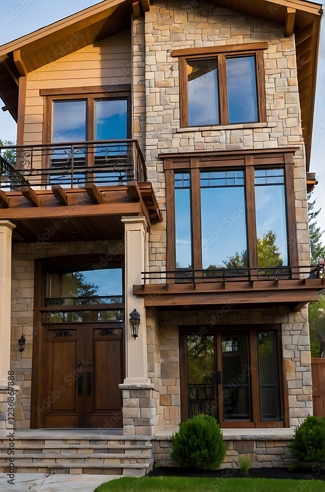 Luxury Stone House Exterior: Modern Architecture Design, Real Estate Property Luxury Stone House Exterior: Modern Architecture Design, Real Estate Property