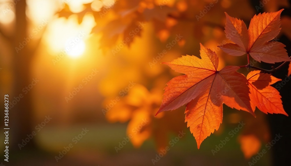 Softly glowing sun casts warm light on leaves, tree, fall, autumn leaves Softly glowing sun casts warm light on leaves, tree, fall, autumn leaves
