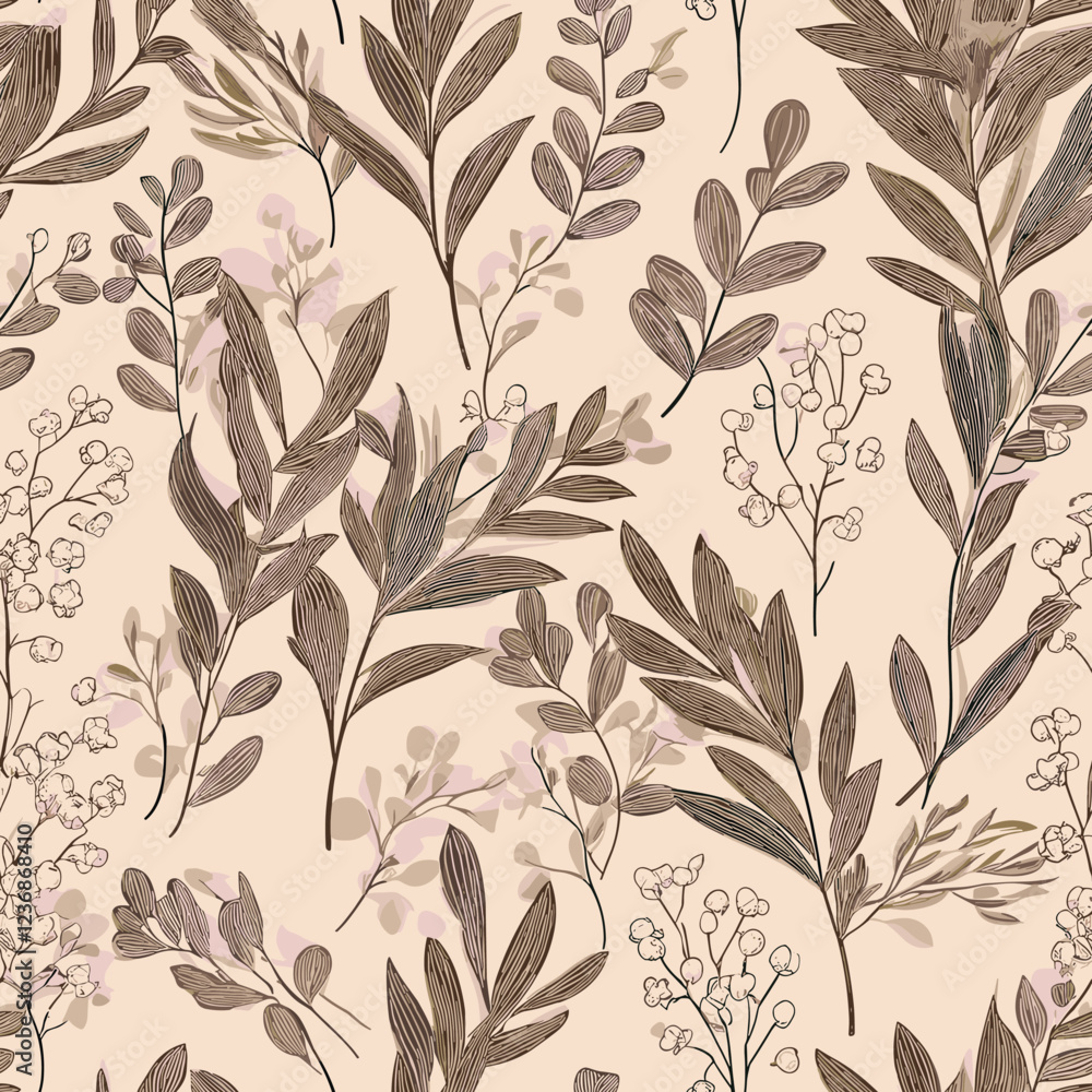 Fototapeta premium A white background with a repeating pattern of olive branches in shades of green and white. 