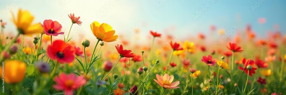 A field of brightly colored flowers swaying gently in the breeze, flowers, A field of brightly colored flowers swaying gently in the breeze, flowers,