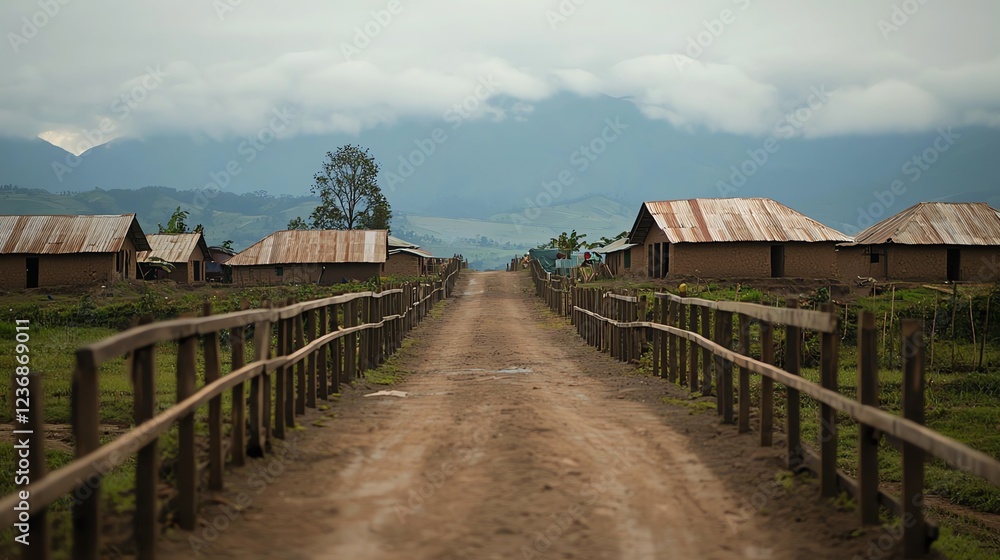 Rural road leading to distant mountains Rural road leading to distant mountains