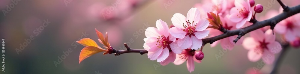 Delicate pink blossoms on a sturdy tree branch, flowers, blossoming tree Delicate pink blossoms on a sturdy tree branch, flowers, blossoming tree