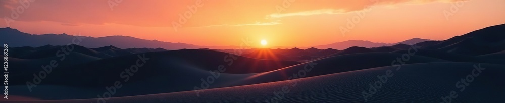 Empty vastness of black sand dunes under pale sunrise, sandy terrain, death valley Empty vastness of black sand dunes under pale sunrise, sandy terrain, death valley