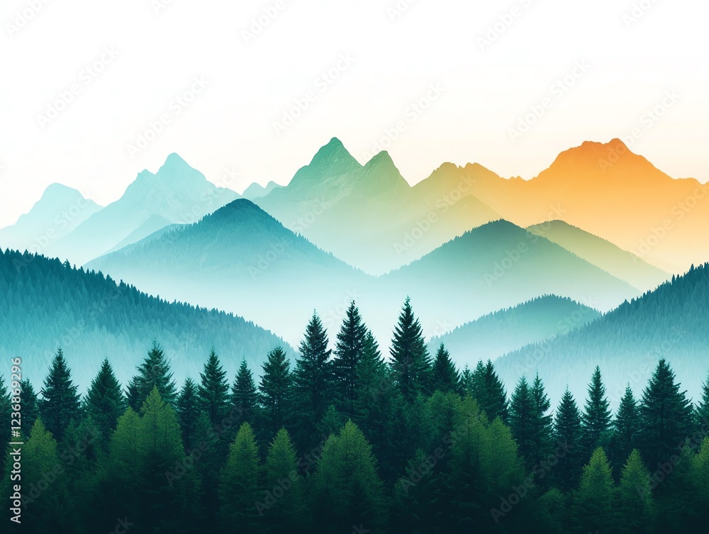 Obraz premium Serene mountain landscape with lush greenery.