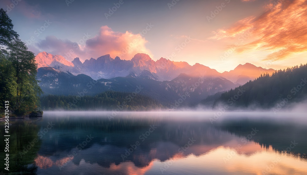 Fototapeta premium Majestic Mountain Lake Sunrise Reflection