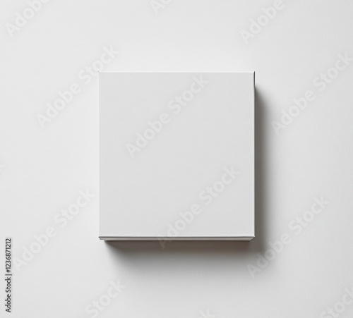 A blank white box mockup on an isolated background  showcasing its dimensions and the texture of paper for product packaging design or branding graphics. This image uses the focus stacking technique  