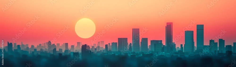 Urban skyline at sunset with vibrant colors. Urban skyline at sunset with vibrant colors.