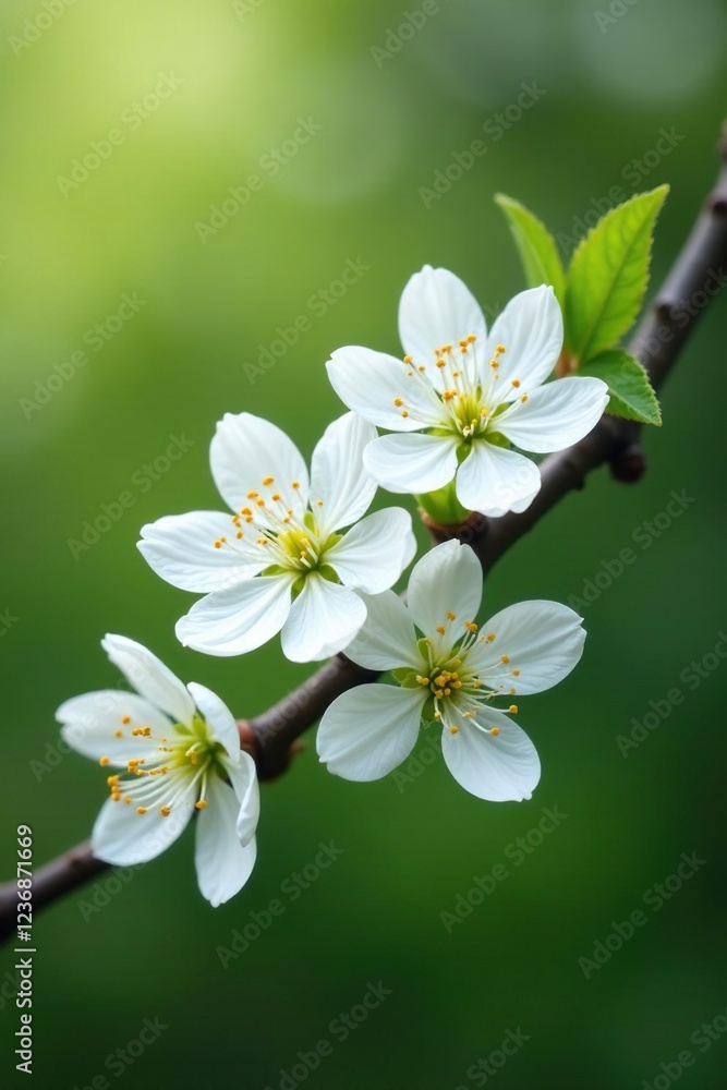 Delicate white blossoms unfurl on a tree branch, greenery, nature, flowers Delicate white blossoms unfurl on a tree branch, greenery, nature, flowers