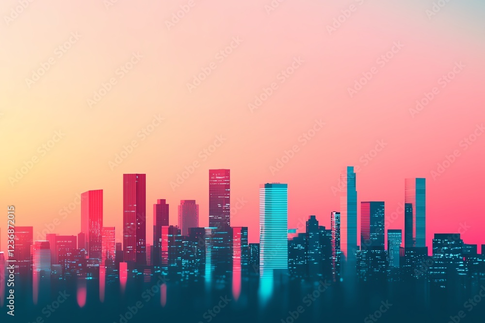 Fototapeta premium Vibrant city skyline at sunset.