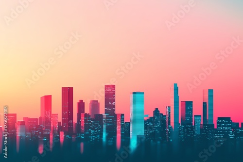 Vibrant city skyline at sunset.