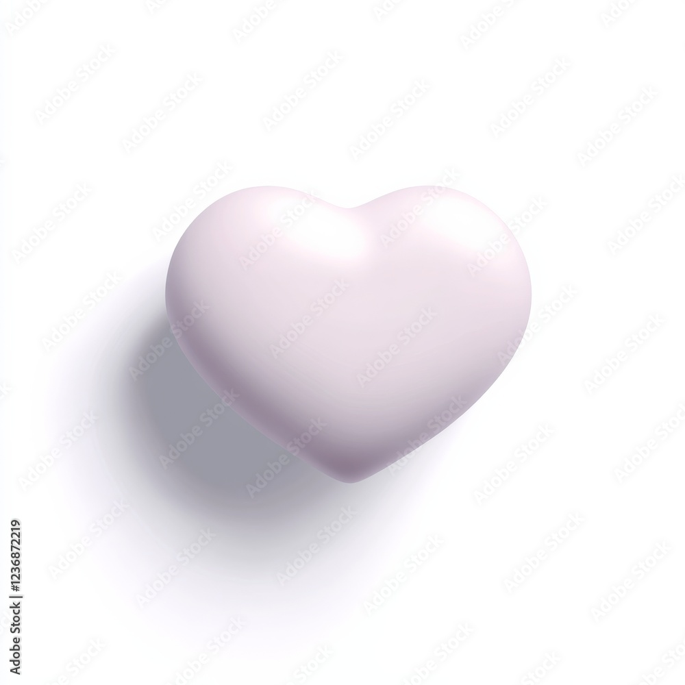 Valentine's Day 3D. A glossy, soft pink heart shape casts a subtle shadow on a white background, symbolizing love and affection. Valentine's Day 3D. A glossy, soft pink heart shape casts a subtle shadow on a white background, symbolizing love and affection.