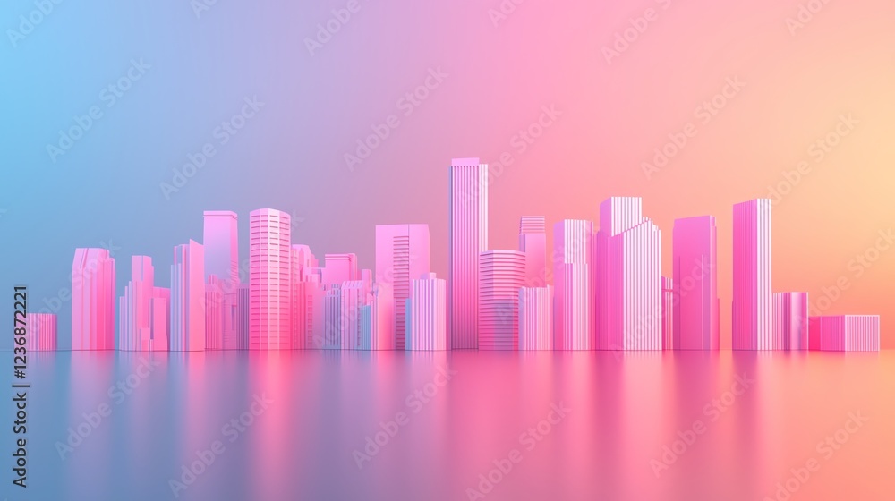 Fototapeta premium Vibrant cityscape with colorful skyscrapers.