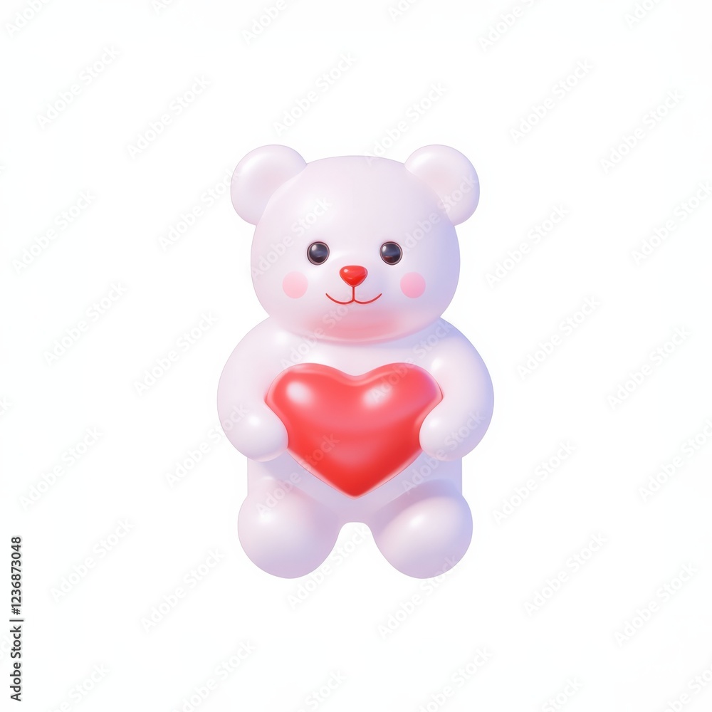 Valentine's Day 3D. A cute white teddy bear holding a red heart, symbolizing love and affection, perfect for cheerful and romantic themes. Valentine's Day 3D. A cute white teddy bear holding a red heart, symbolizing love and affection, perfect for cheerful and romantic themes.