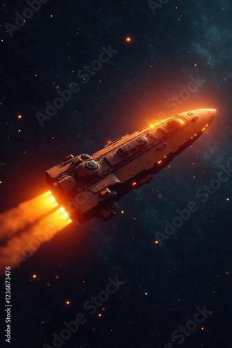 Wallpaper Mural Orange spaceship glows with a soft light in the darkness of space, orange, light Torontodigital.ca