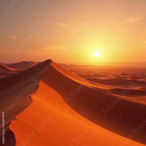 Majestic orange sand wave in Sakhara desert landscape at sunrise, orange, sand photo