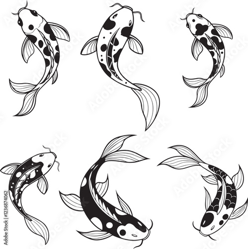 Black and White Fish Line Art 