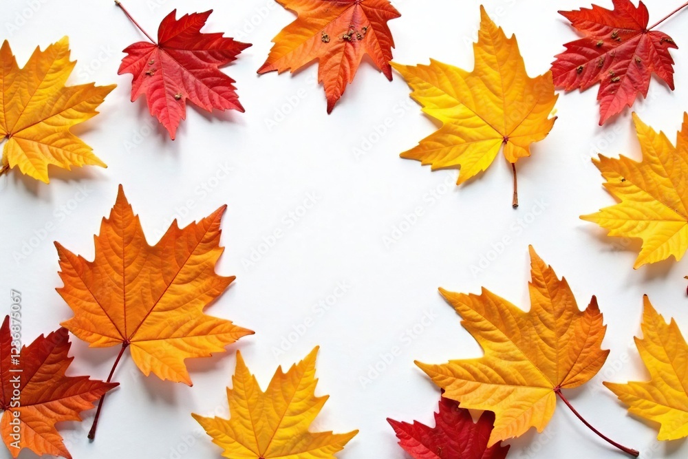 Obraz premium Dried pumpkin leaves scattered on a white surface, dried flowers, autumn leaves