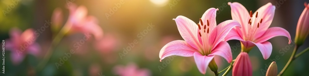 Pastel pink lily flowers blooming in a garden, blooms, flowers, botanical Pastel pink lily flowers blooming in a garden, blooms, flowers, botanical