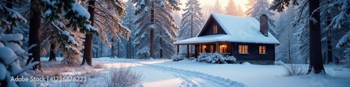 Wallpaper Mural Snowy woods surrounding a peaceful suburban cottage, wildlife, woods, forest Torontodigital.ca