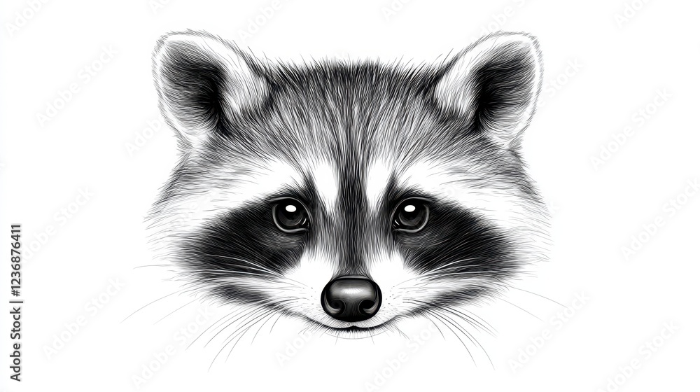Obraz premium Detailed Black and White Illustration of a Raccoon Face
