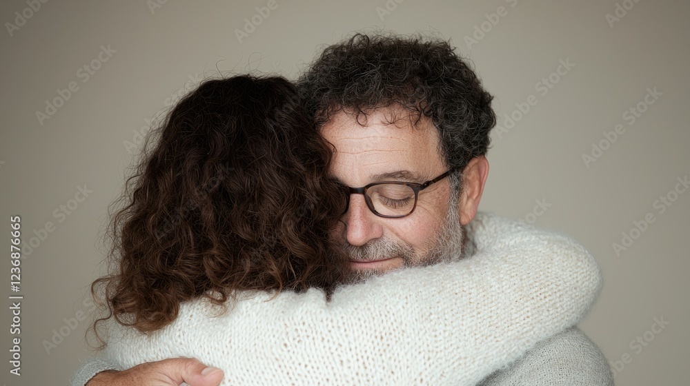 Couple embracing, comfort, support, studio background, relationship Couple embracing, comfort, support, studio background, relationship