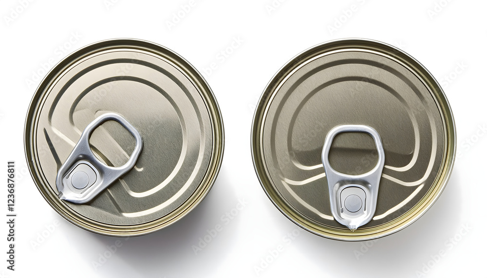 Metallic can lids with pull tabs on white background Metallic can lids with pull tabs on white background