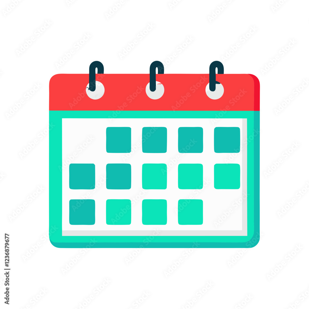 This colorful calendar illustration shows a clear layout with blocks representing days in a monthly format, perfect for planning events and activities throughout the month This colorful calendar illustration shows a clear layout with blocks representing days in a monthly format, perfect for planning events and activities throughout the month