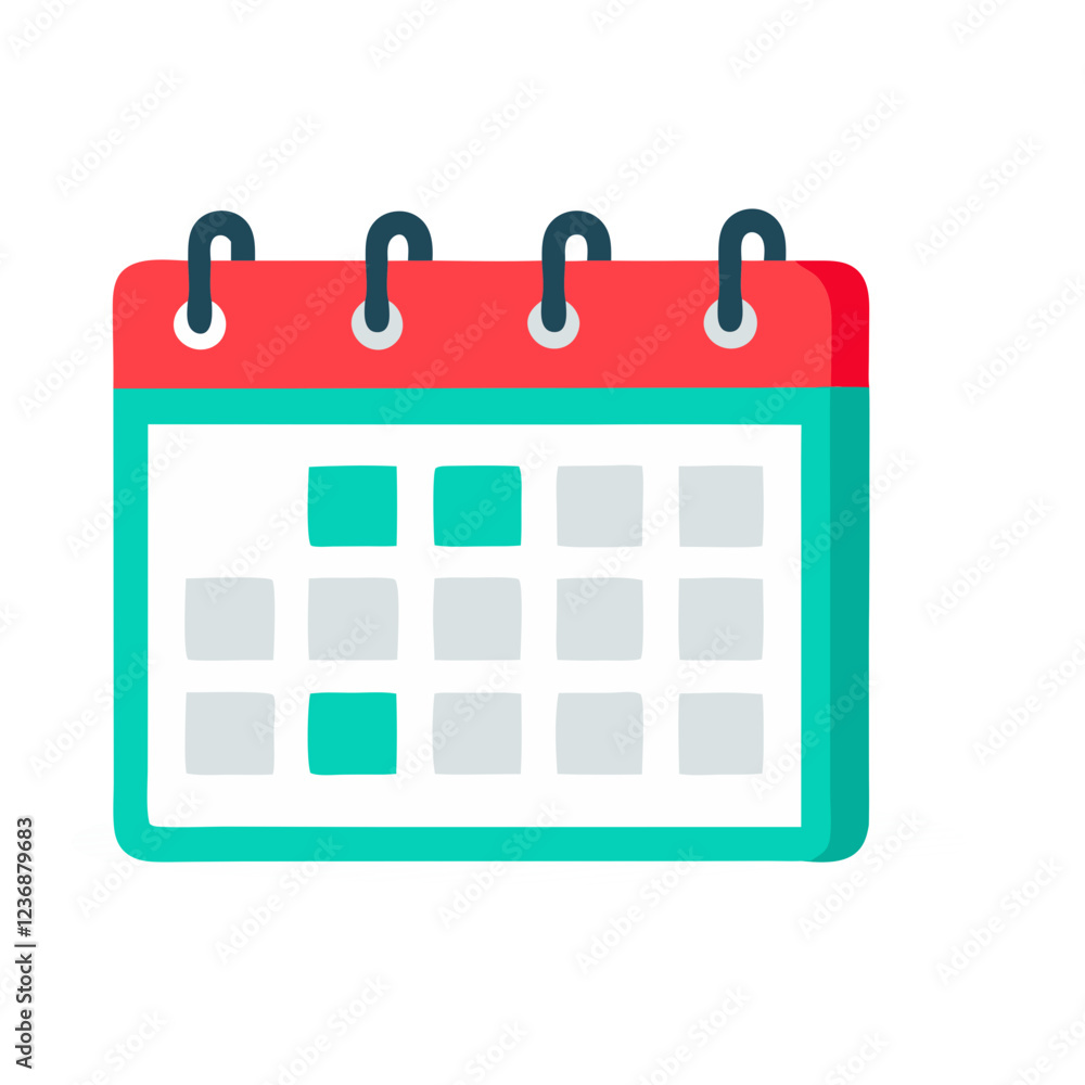 A vibrant calendar design features distinct squares indicating specific days marked for events or reminders. This representation emphasizes the importance of scheduling and time management A vibrant calendar design features distinct squares indicating specific days marked for events or reminders. This representation emphasizes the importance of scheduling and time management