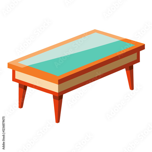 This coffee table showcases a stylish design with a glass top and colorful wooden legs. It stands out against a pristine white background, perfect for contemporary living spaces