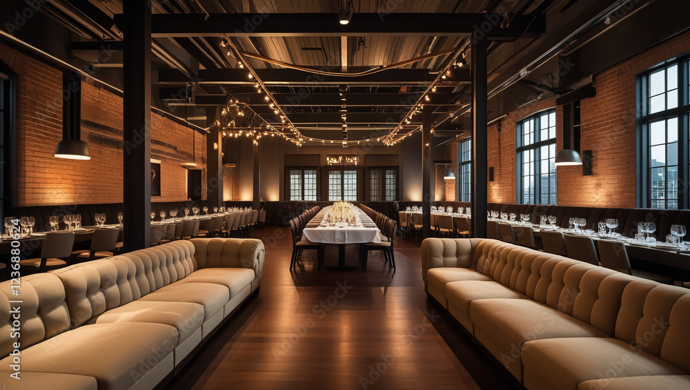 Elegant candlelit banquet hall decorated for a wedding reception Elegant candlelit banquet hall decorated for a wedding reception