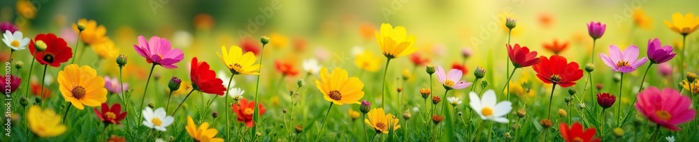 Colorful mix of annual flowers growing in a field, floral, grasslands Colorful mix of annual flowers growing in a field, floral, grasslands