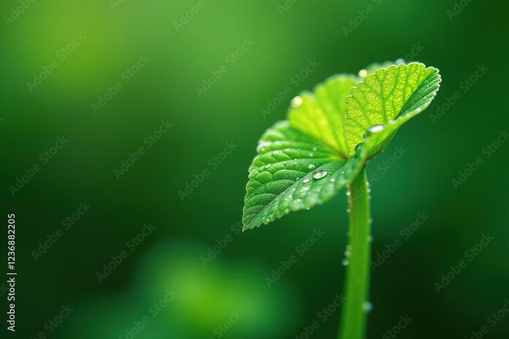 delicate green leaf on lupine stem under water drops, macro photography, green leaves, botanical delicate green leaf on lupine stem under water drops, macro photography, green leaves, botanical