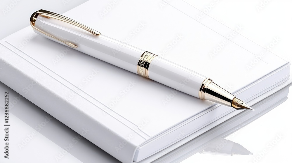 White pen on notepad; blank background; office supplies; stationery mockup White pen on notepad; blank background; office supplies; stationery mockup