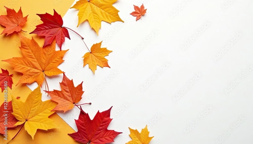 Autumn leaves scattered on a white orange background, orange and white, autumn leaves, fall flat lay Autumn leaves scattered on a white orange background, orange and white, autumn leaves, fall flat lay