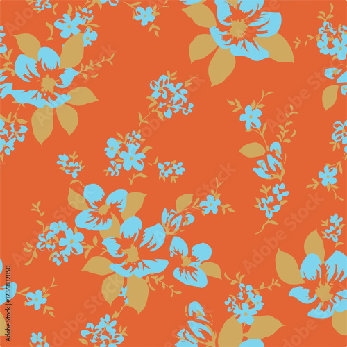 Cute all over  vector flowers leaves pattern on background