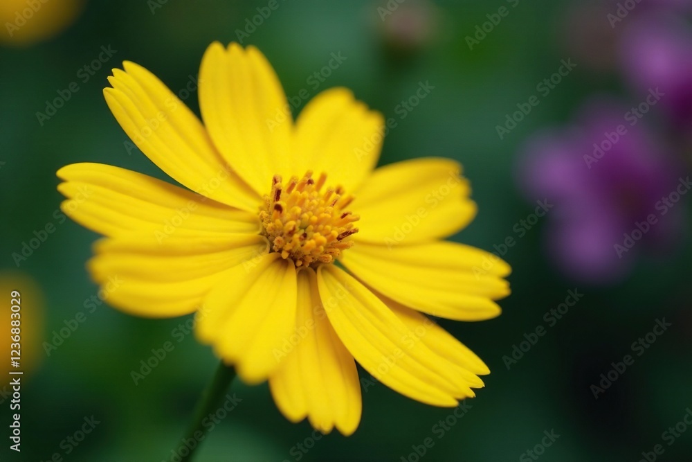 Petals unfurl on yellow cosmos with single water drop, Nature, Macro Petals unfurl on yellow cosmos with single water drop, Nature, Macro